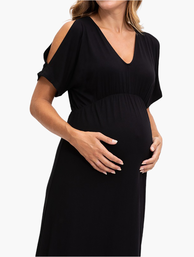 MyRunway Shop Woolworths Black Cold Shoulder Vneck Maternity Maxi